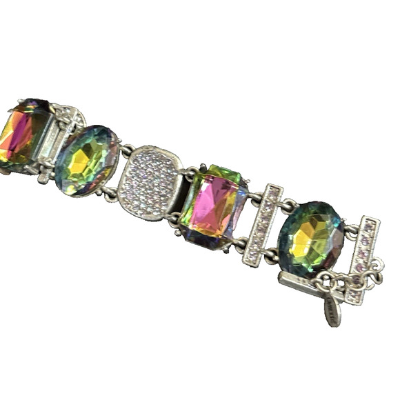 Vintage Chico's Watermelon Rhinestone Link Bracelet Large Lucite Rhinestones - Picture 1 of 8